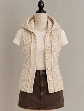 Old Navy Cream Cable Knit Hooded Vest – Size 12